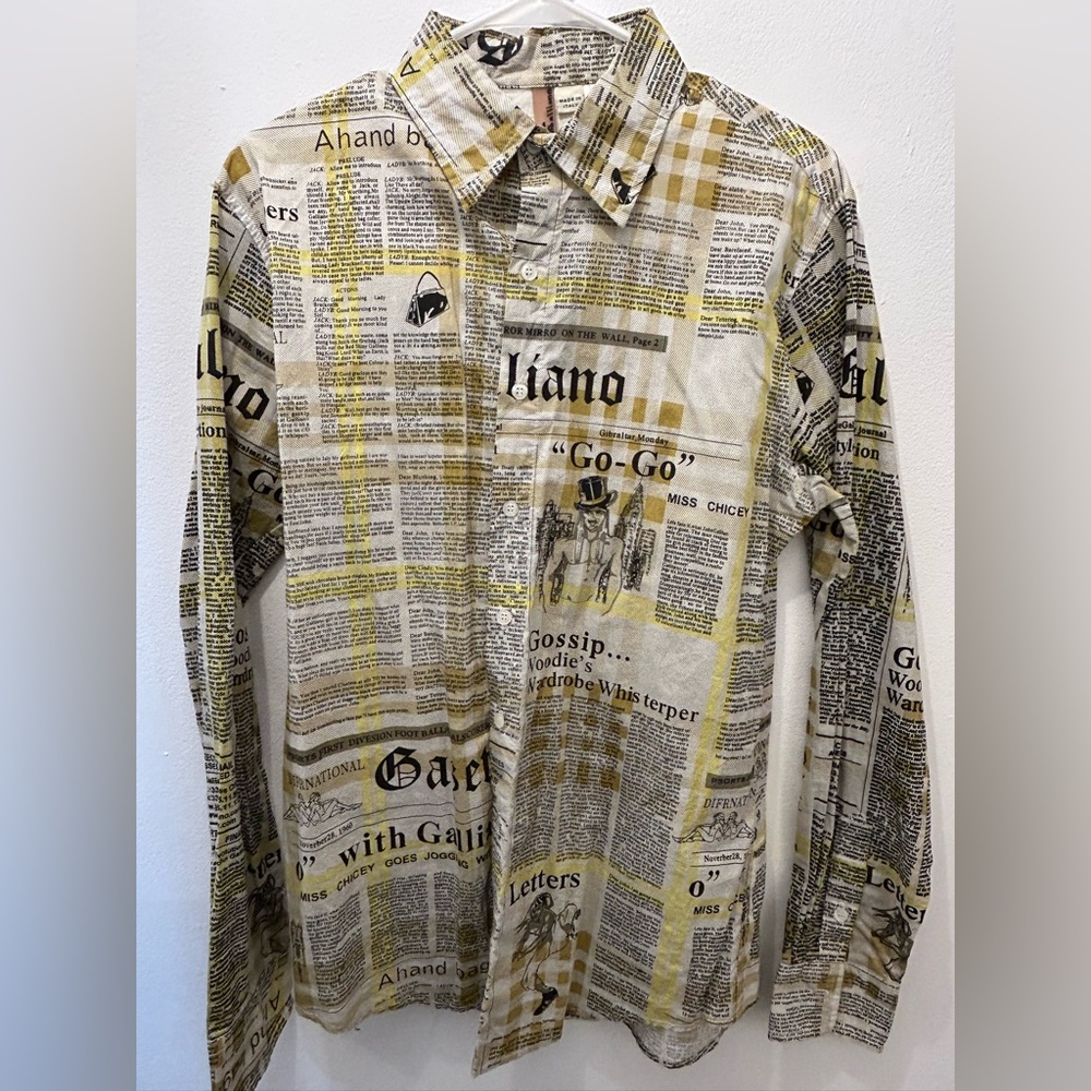 John Galliano Newspaper Print Button-Up Shirt